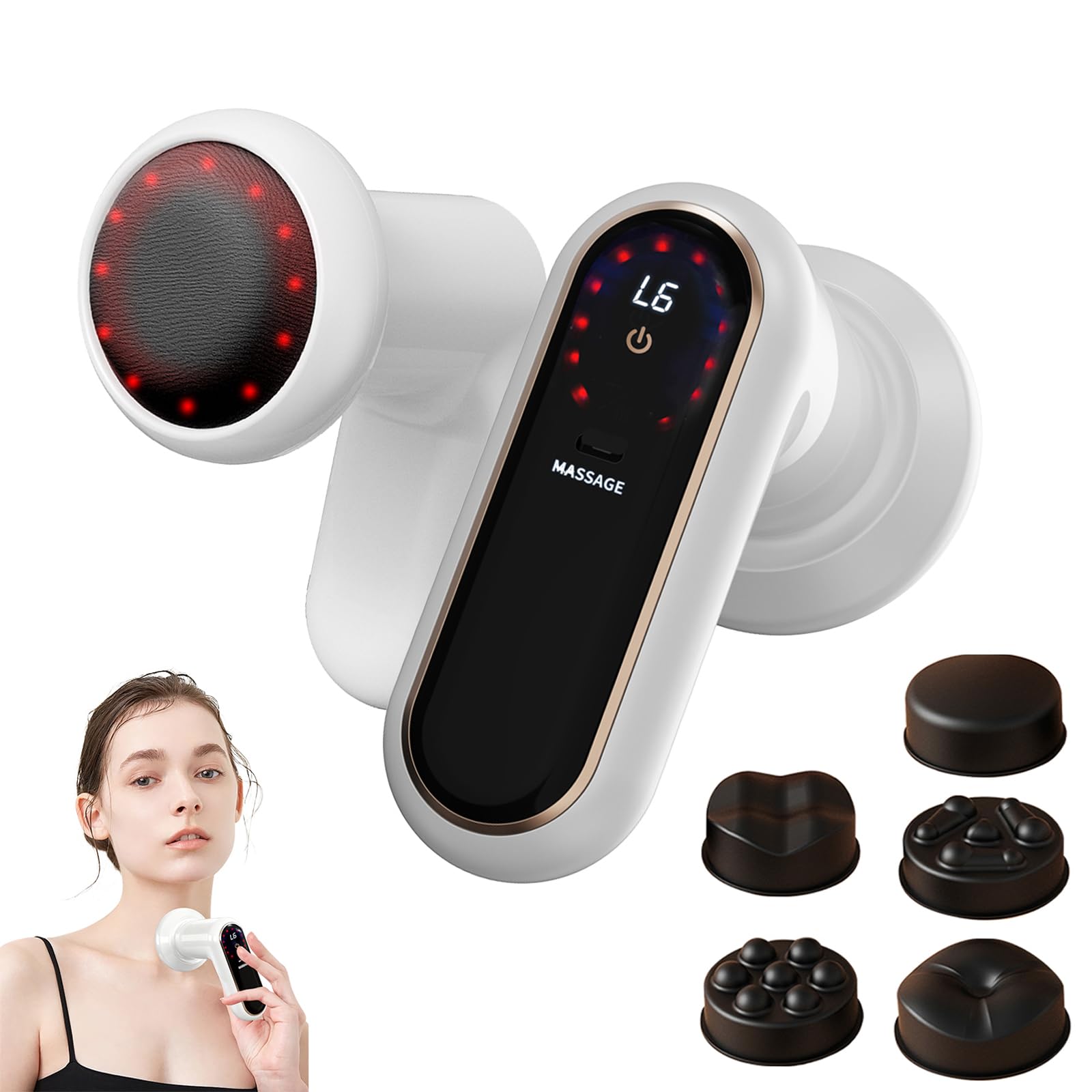  **Electric Anti-Cellulite Massager per Body, Leggi e Braccia con 5 Testine da Massaggio, 6 Velocità e 3 Modi di Uso**
|