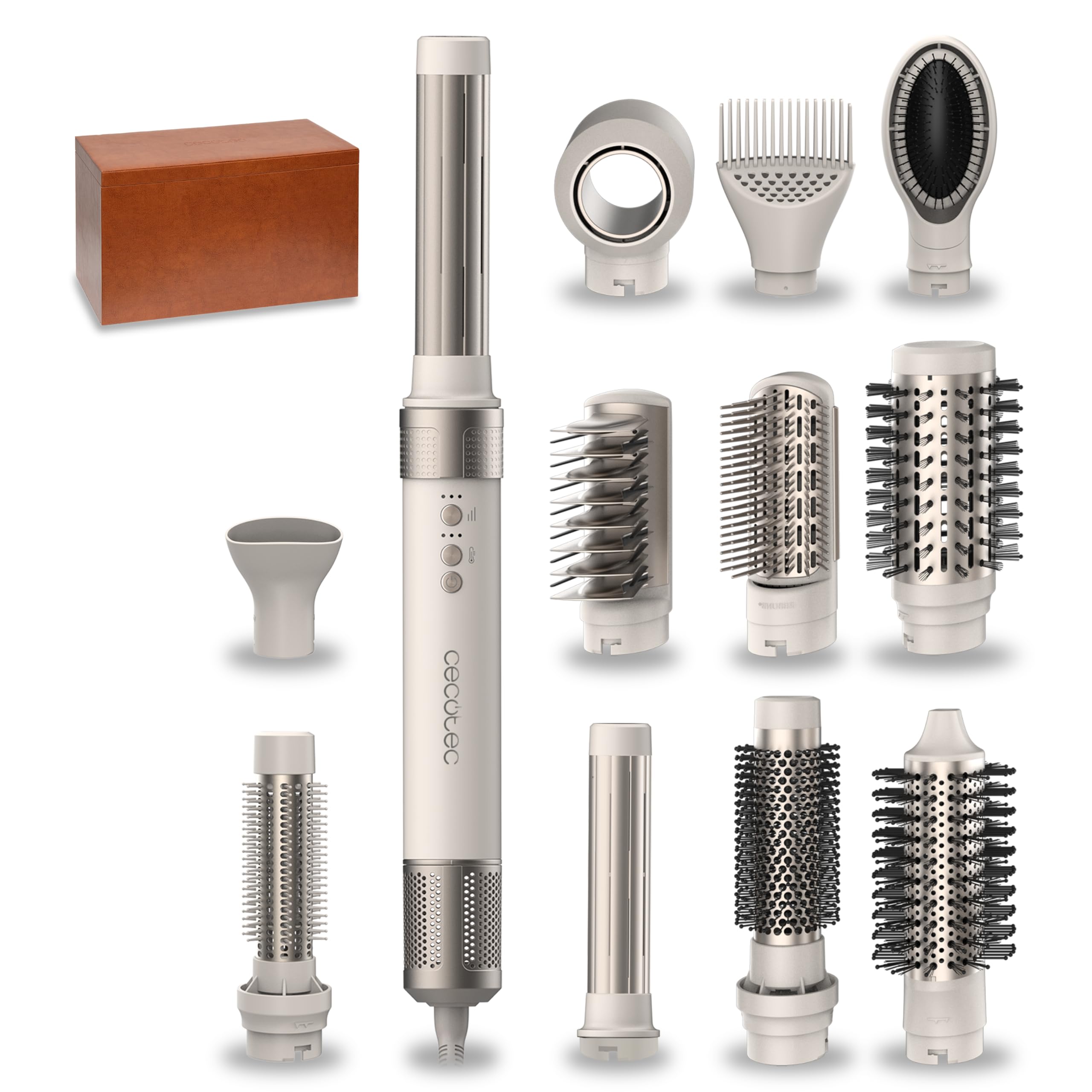 Cecotec Spazzola ad Aria Calda Cermiccare 12In1 Airglam Champagne 1400W Velocità, Temperatura, Ceramica