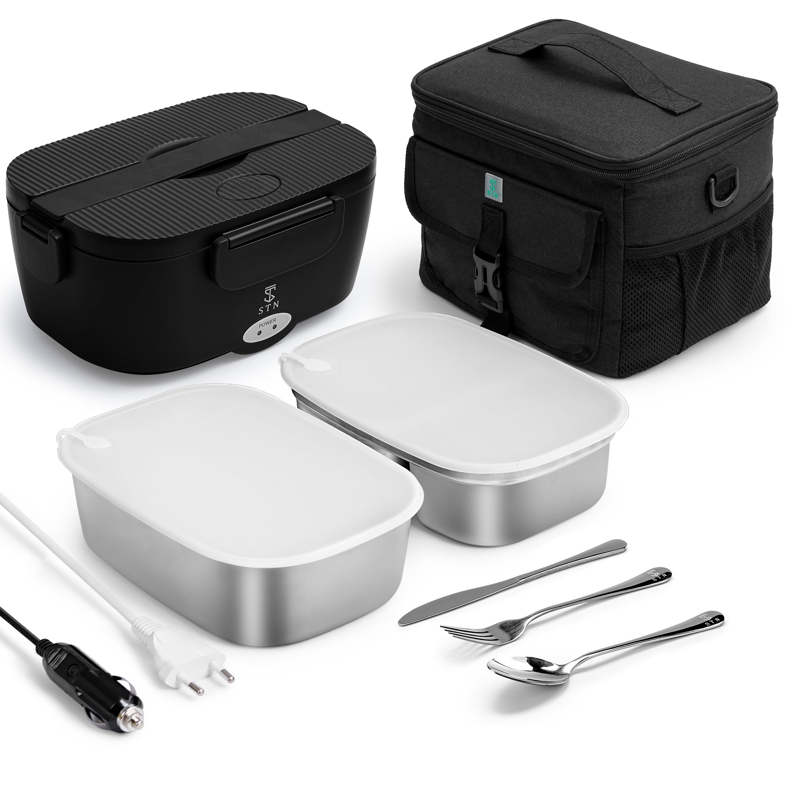  STN caldaia portatile elettrica per cibi insulata con 2 contenitori di acciaio 1,5 litri, borse isolate, set da cucina 